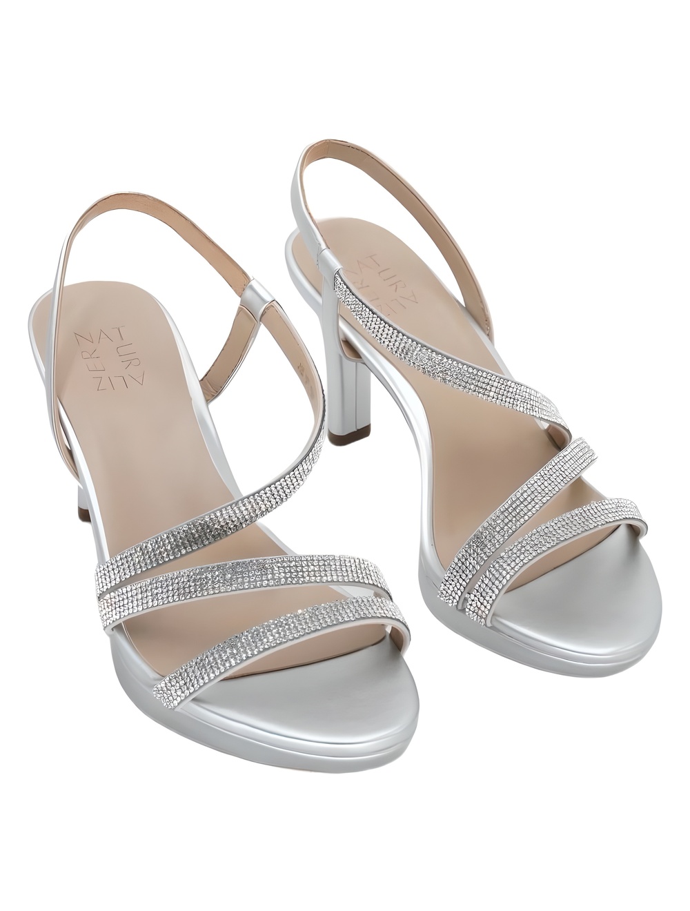 Naturalizer Brenta2 Silver Rhinestone Strappy Dress Sandals Size 8.5W